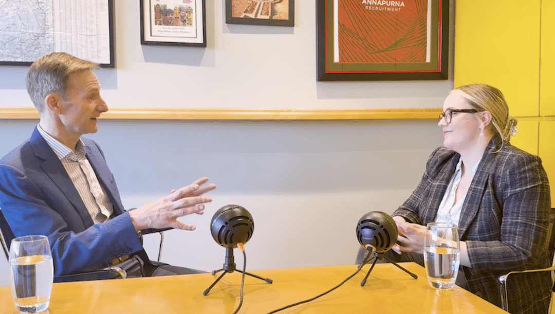 Roger Minton and Hope Milne in the Annapurna boardroom recording a podcast